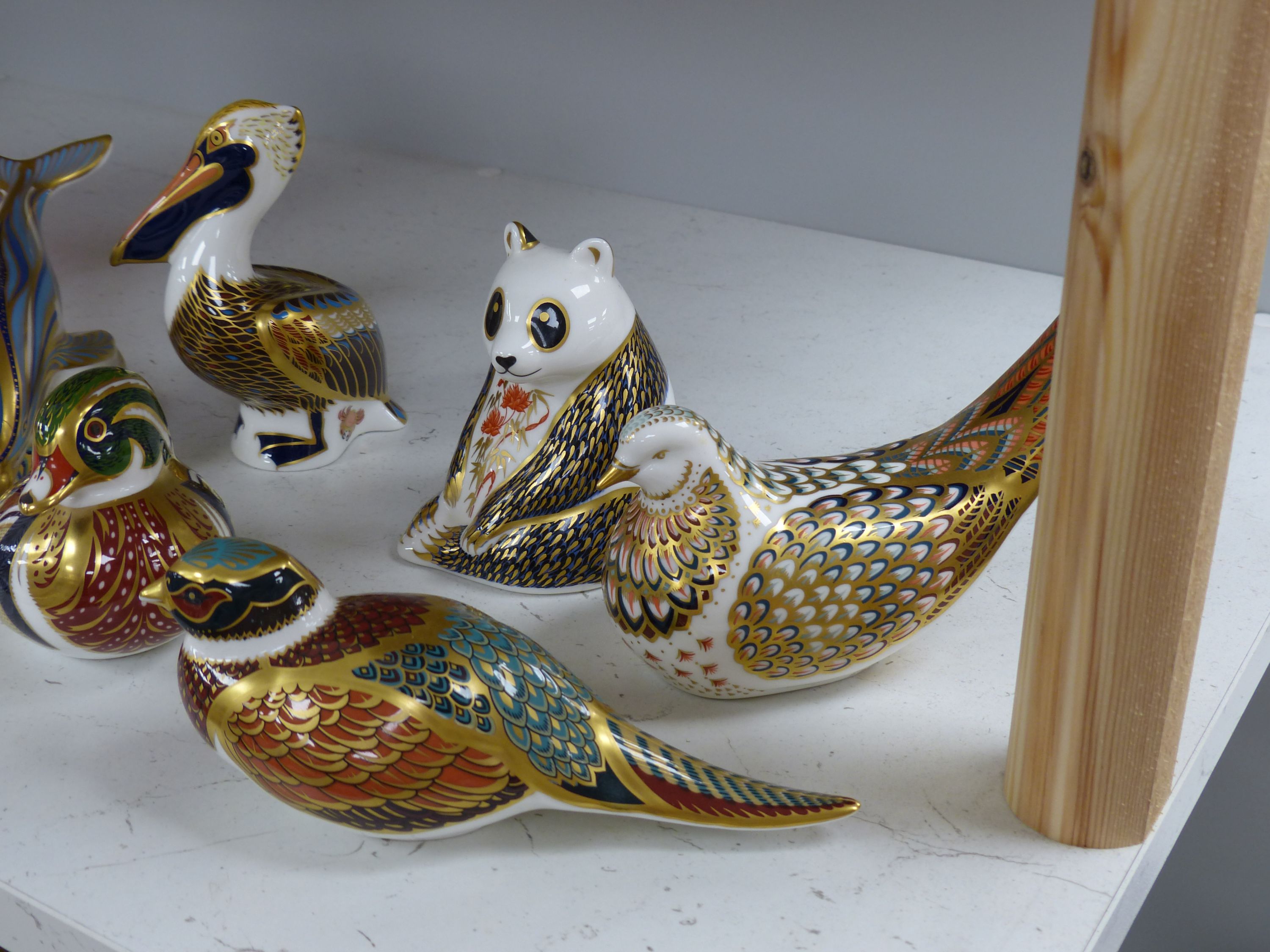 Six Royal Crown Derby animal and bird paperweights